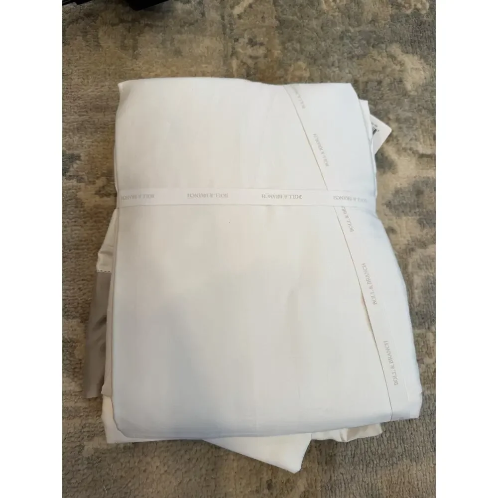 Boll & Branch Organic Cotton King Sheet Set White Pewter Trim NEW $378